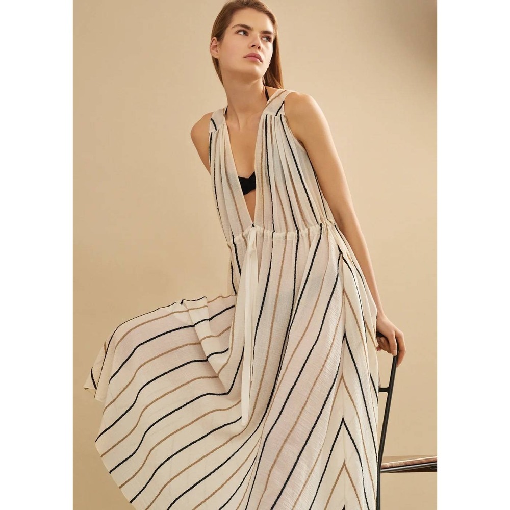 Three Graces London Striped Cotton Midi Dress 10 Beach Resortwear EuroSummer